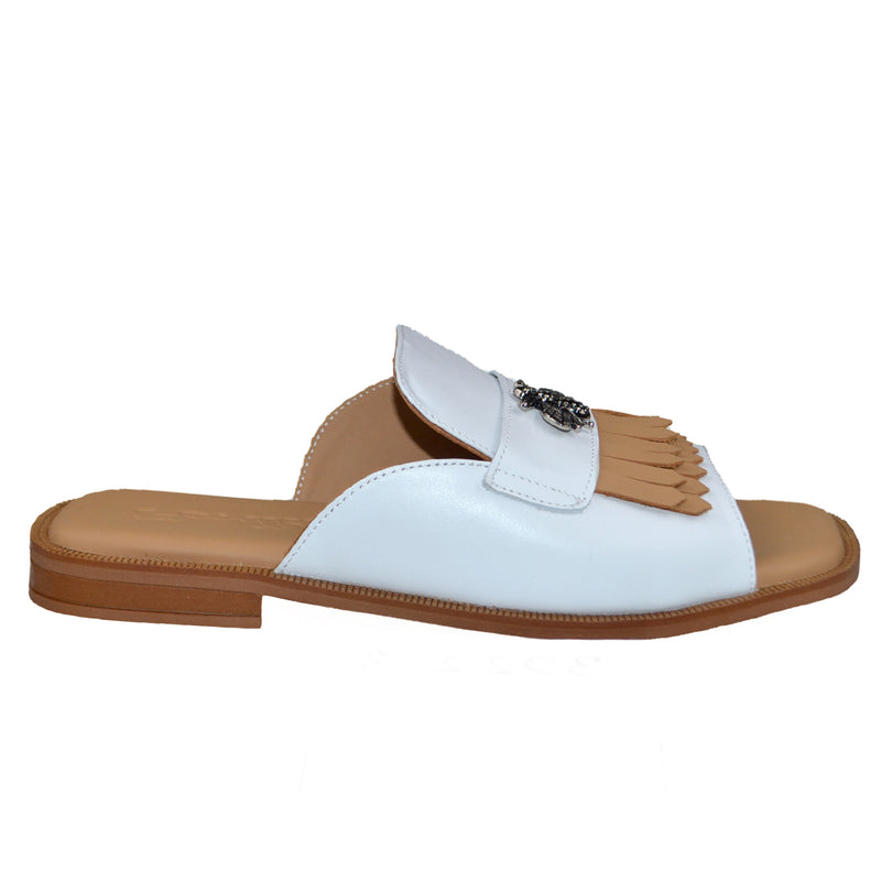 Papuci Piele Naturala Alb cu Maro Lorena 3922-3