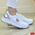 Pantofi Sport Piele Naturala Alb cu Auriu Gabinna 3894-1