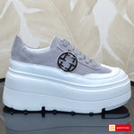 Pantofi Sport Piele Naturala Alb cu Gri Lorena 4064-20