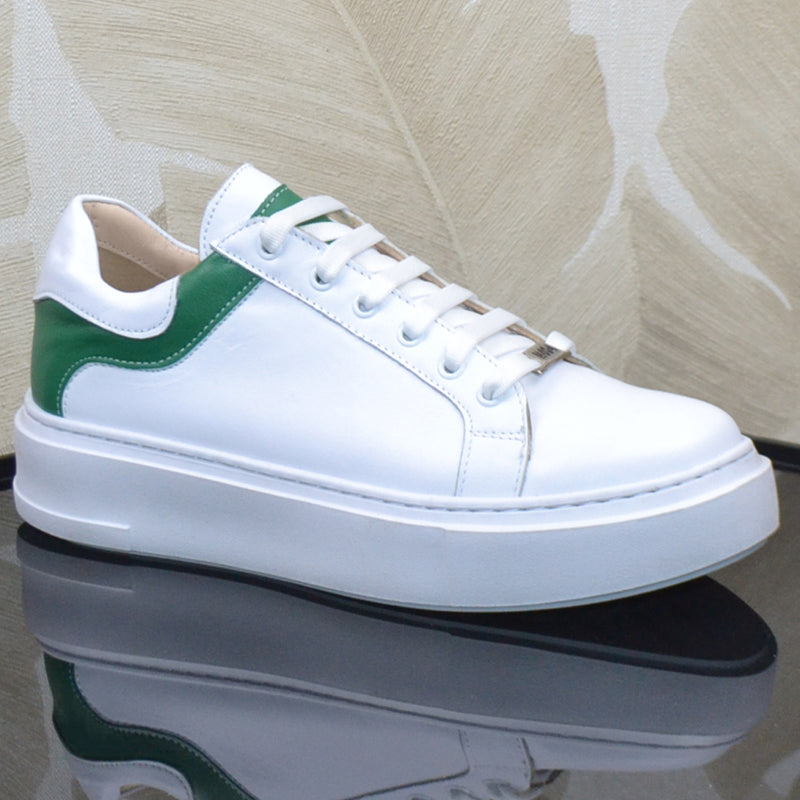 Pantofi Sport Piele Naturala Alb cu Verde Lorena 3234-2