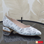 Pantofi Office Dama Piele Naturala Alb Cu Argintiu Lorena 111
