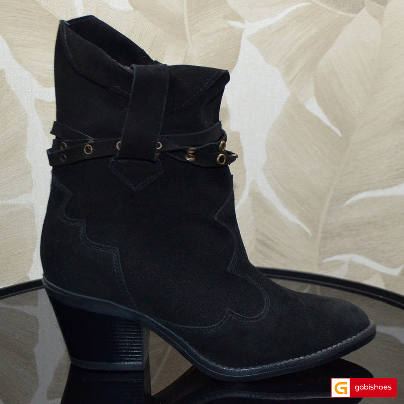 Ghete Dama Piele Naturala Intoarsa Neagra Sandy 3656-19