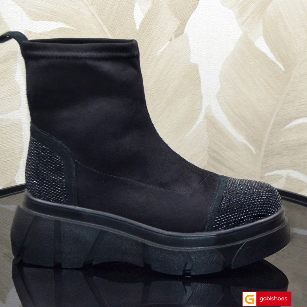 Ghete Dama Streach Piele Naturala si Strchi Negru Gabinna 4109-2