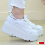 Pantofi Sport Piele Naturala Alba cu Argintiu Lorena 3334-3