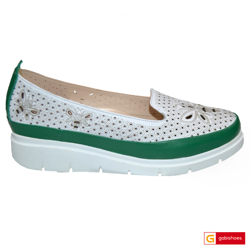 Pantofi Casual Piele Naturala Gabriela Verde cu Alb TOKIO