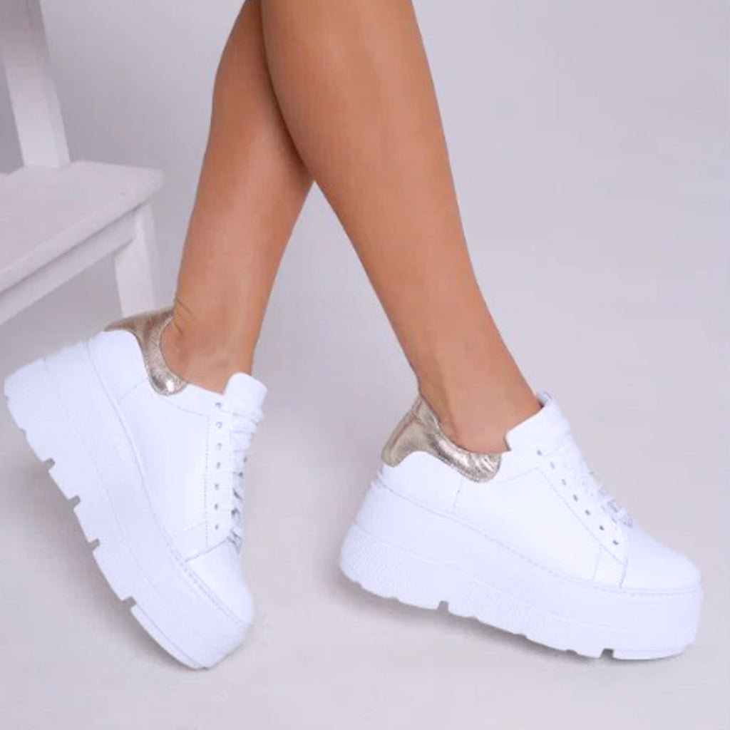 Pantofi Sport Dama Piele Naturala Alb cu Auriu Lorena 3501-7 S