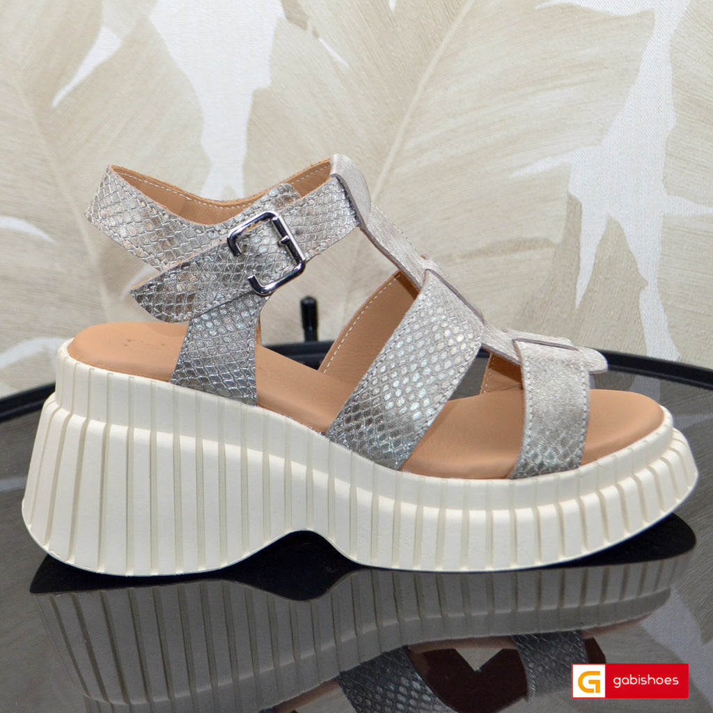 Sandale Piele Naturala Auriu cu Bej Lorena 3400-9