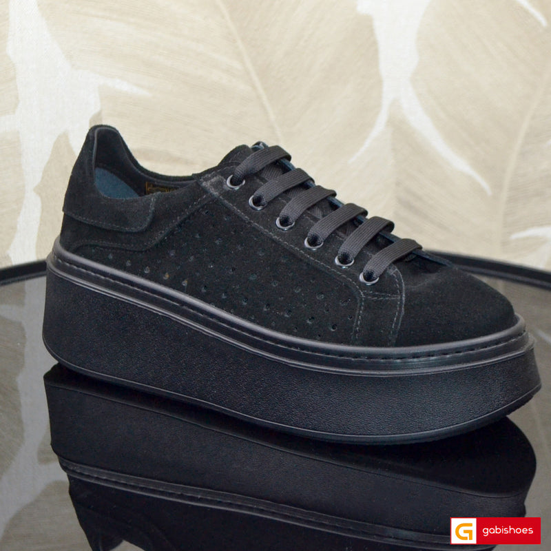 Pantofi Sport Piele Naturala Intoarsa Neagra Lorena 3748-67