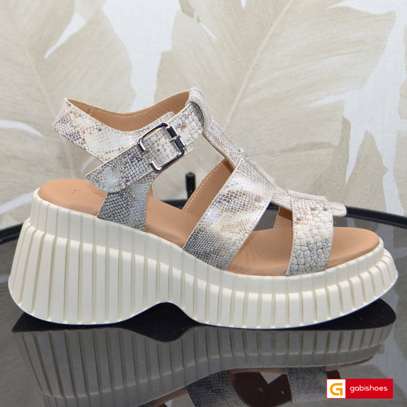 Sandale Piele Naturala Auriu cu Bej Lorena 3400-10