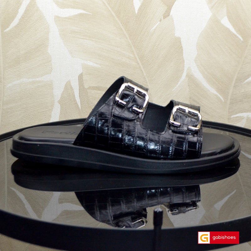 Papuci Barbat Piele Naturala Neagra 3967-2