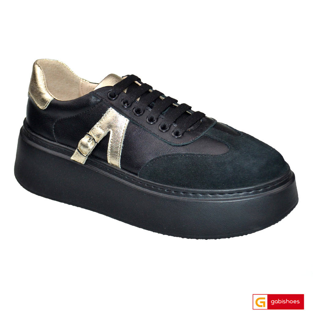 Pantofi Sport Piele Naturala Negru cu Auriu Lorena 3452-2