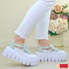 Pantofi Sport Dama Piele Naturala Alb cu Verde Lorena 3803-2