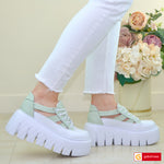 Pantofi Sport Dama Piele Naturala Alb cu Verde Lorena 3803-2