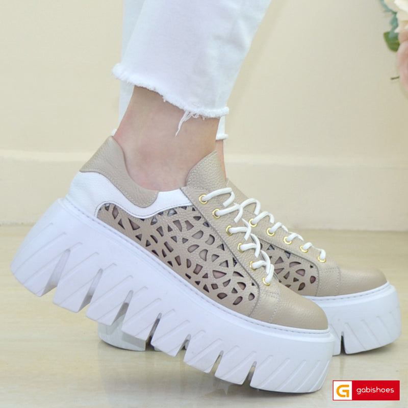 Pantofi Sport Piele Naturala Alb cu Teupe Lorena 3826-1