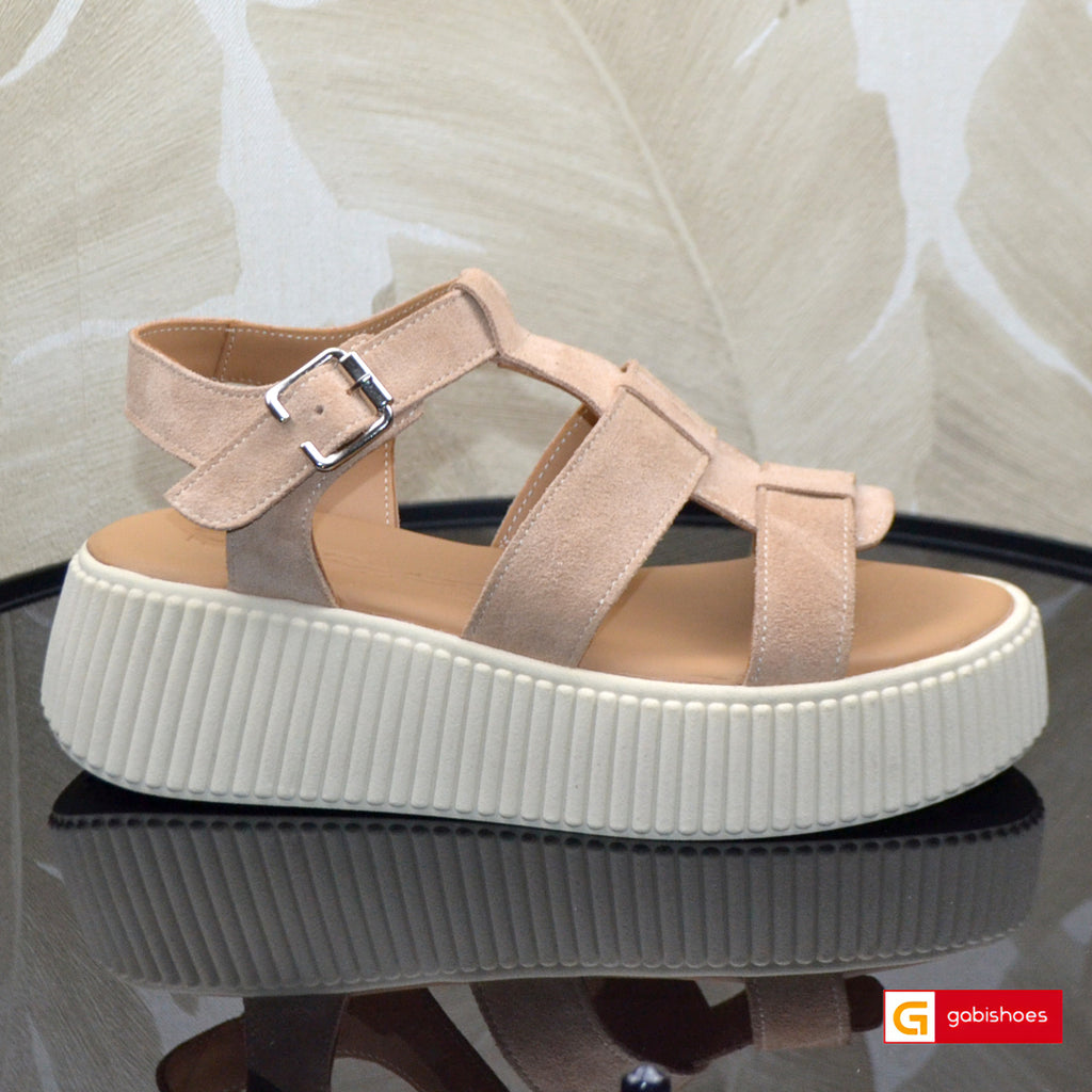 Sandale Piele Naturala Intoarsa Taupe Lorena 3400-2026
