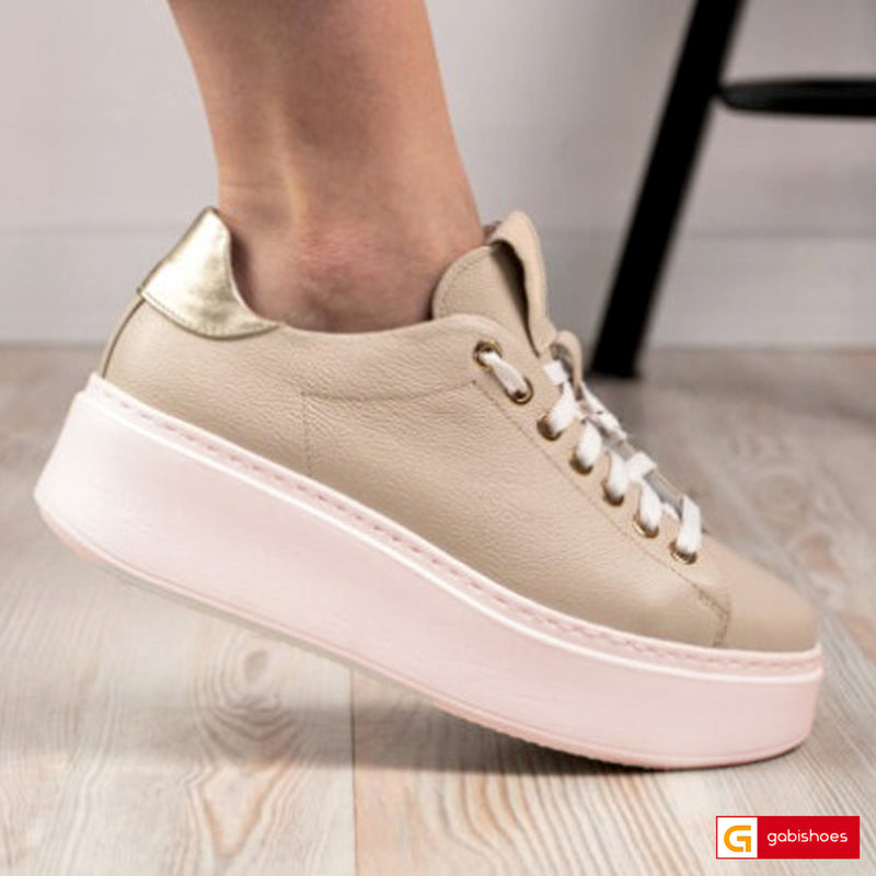 Pantofi Sport Piele Naturala Bej cu Auriu Lorena 3980-12
