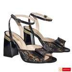 Sandale Dama Office Piele Naturala Negru cu Auriu Lorena 3761-1