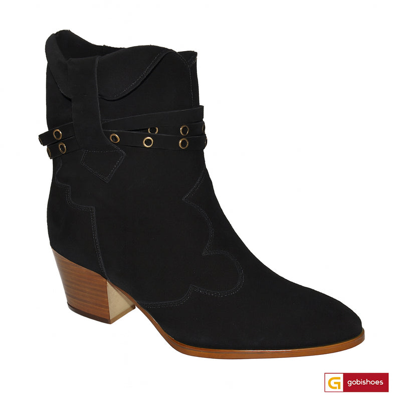 Ghete Dama Piele Naturala Intoarsa Neagra Sandy 3656-12