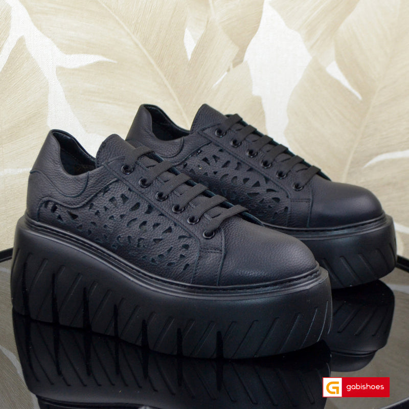 Pantofi Sport Piele Naturala Neagra Lorena 3826-3