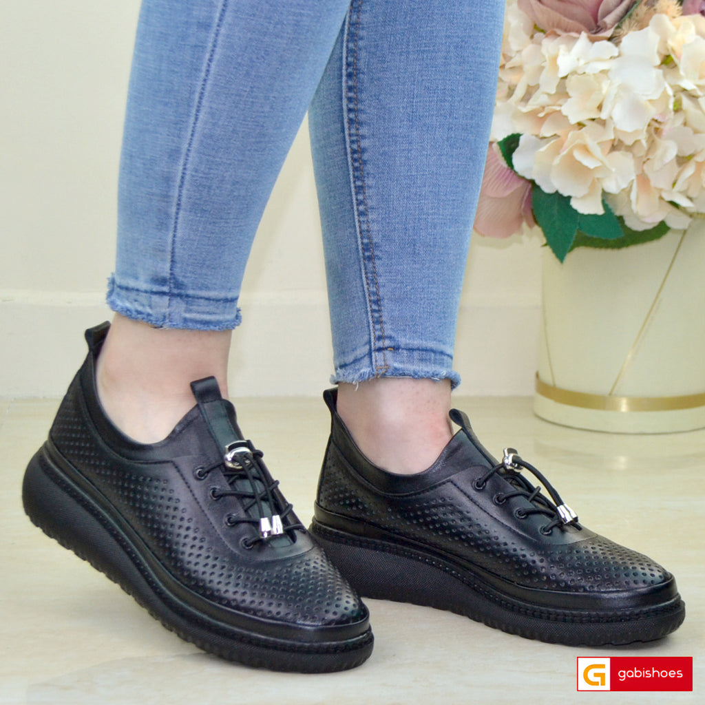 Pantofi Casual Piele Naturala Neagra Gabinna 065-538