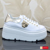 Pantofi Sport Dama Piele Naturala Alb cu Auriu Lorena 3966-1