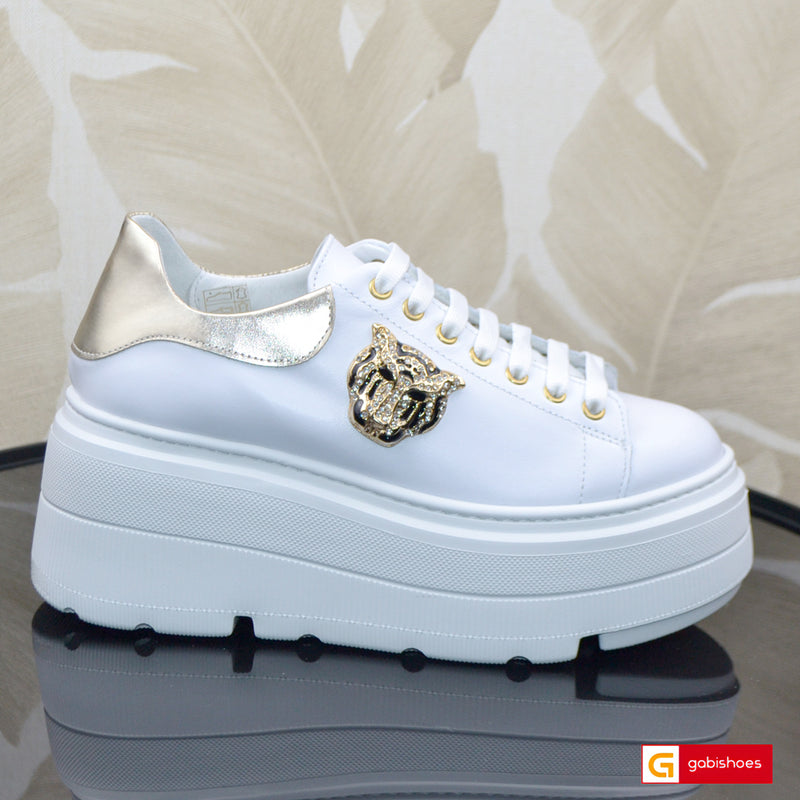 Pantofi Sport Dama Piele Naturala Alb cu Auriu Lorena 3966-1