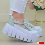 Pantofi Sport Dama Piele Naturala Alb cu Verde Lorena 3803-2