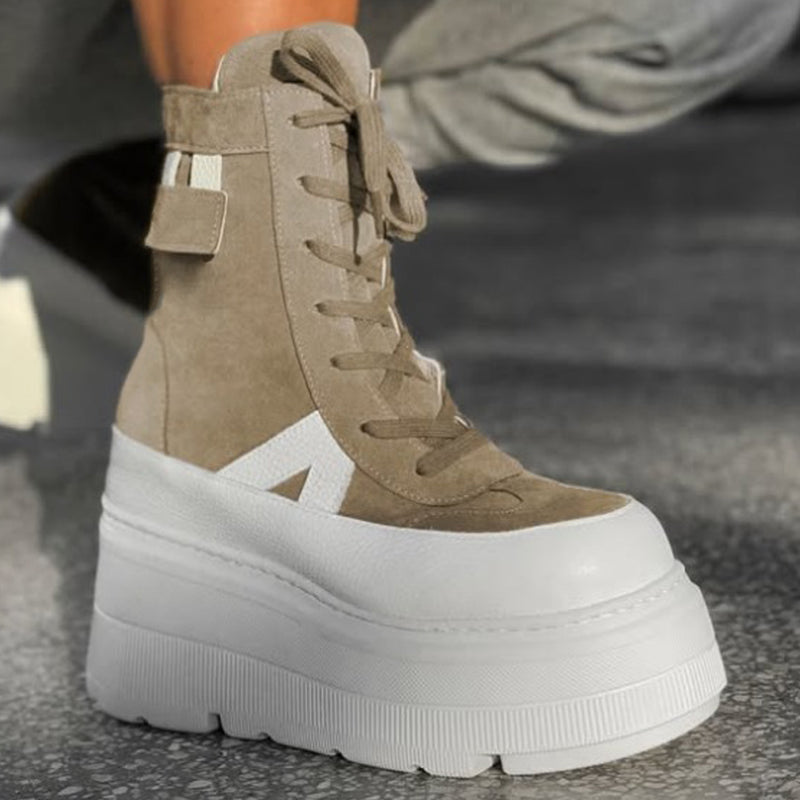 Ghete Sport Dama Piele Naturala Alb cu Taupe Lorena 9006-6 T NEW