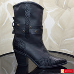Ghete Dama Piele Naturala Neagra Sandy 4112-1