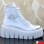 Ghete Sport Dama Piele Naturala Alb cu Argintiu Lorena 3478-3