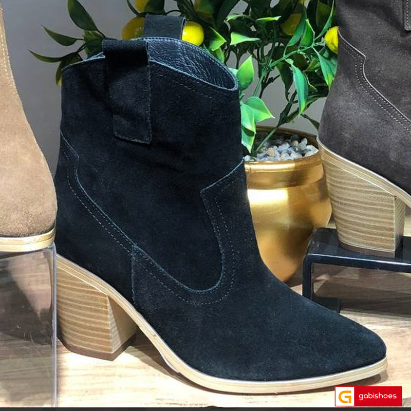 Ghete Dama Piele Naturala Intoarsa Neagra Sandy 4113-1