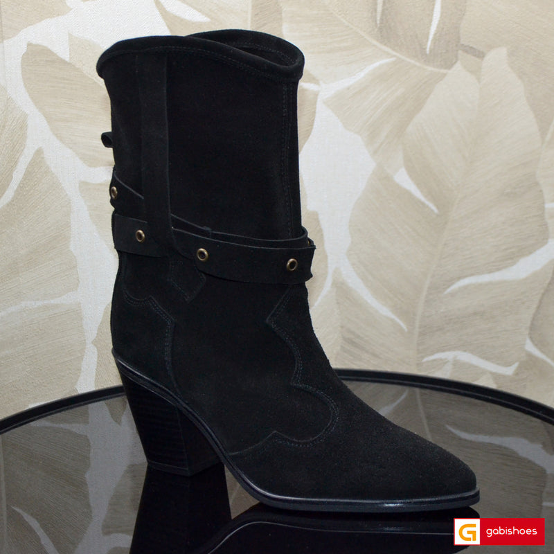 Ghete Dama Piele Naturala Intoarsa Neagra Sandy 4112-2