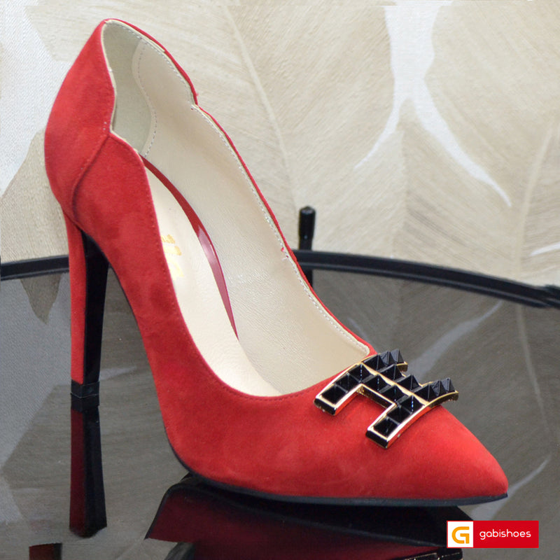 Pantofi Office Dama Piele Naturala Intoarsa Rosie Lorena 4043-2