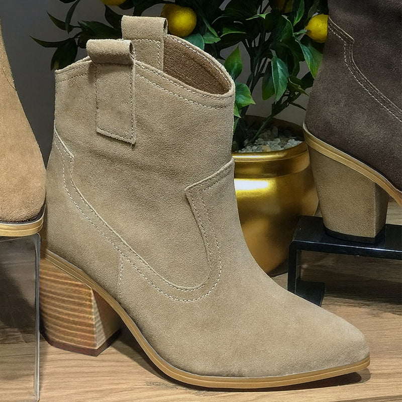 Ghete Dama Piele Naturala Intoarsa Taupe Sandy 4113-3