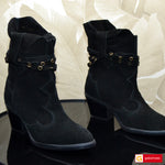 Ghete Dama Piele Naturala Intoarsa Neagra Sandy 3656-19