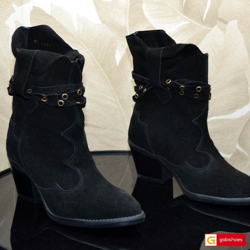 Ghete Dama Piele Naturala Intoarsa Neagra Sandy 3656-19