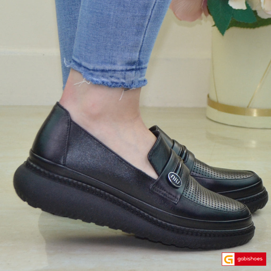 Pantofi Casual Piele Naturala Neagra Gabinna 065-536