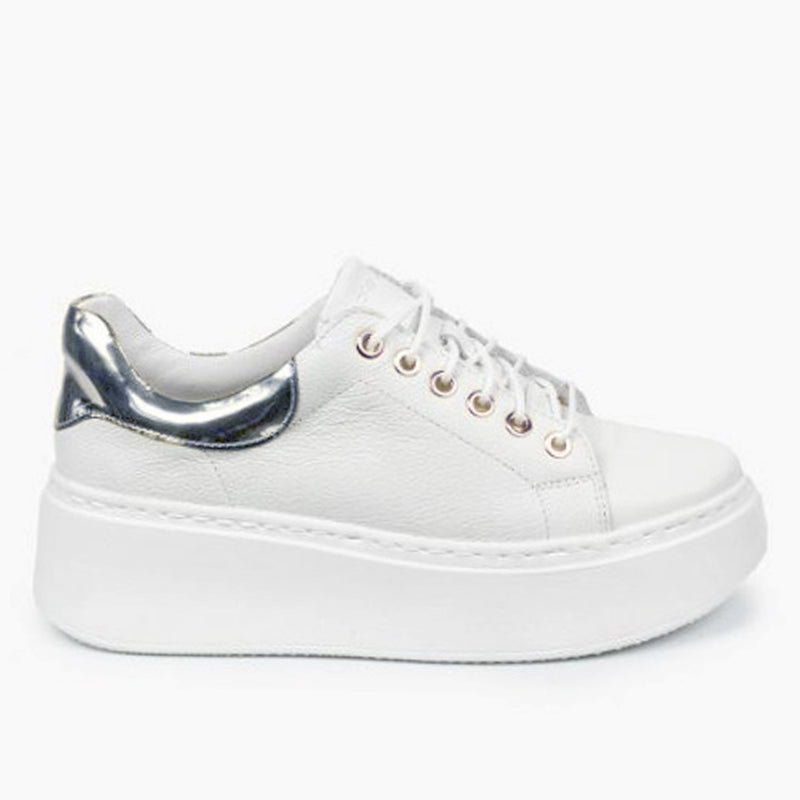 Pantofi Sport Dama Piele Naturala Alb cu Argintiu Lorena 3600-28