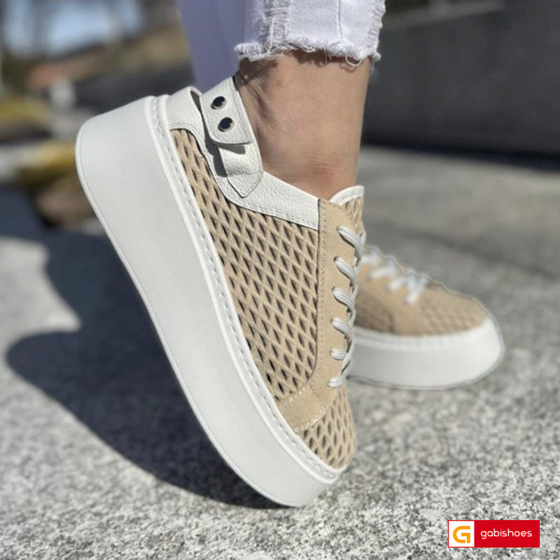 Pantofi Sport Piele Naturala Alb cu Bej Lorena 3941-3