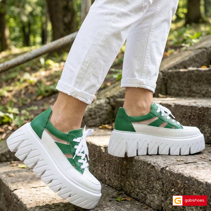 Naturala Pantofi Sport Dama Piele Naturala Alb cu Verde Lorena 3803-12 – GabiShoes