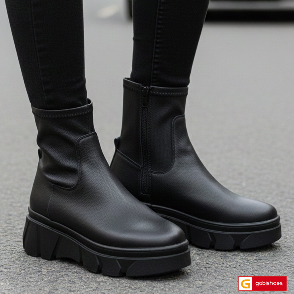 -Material: Piele Naturala Neagra cu streach
-Culoare: Neagra
-Tip: Ghete streach
-Stil: Casual

- Ghete piele naturala neagra si streach negru ,inaltime de la talpa in sus 17 cm
- Ghete cu fermoar, Toc inaltime 6 cm&nbsp;
- Talpa neagra cusuta , varf rotund , brant interior cu burete special,
- Schimb gratuit&nbsp;
* Masuratori realizate pentru marimea 37