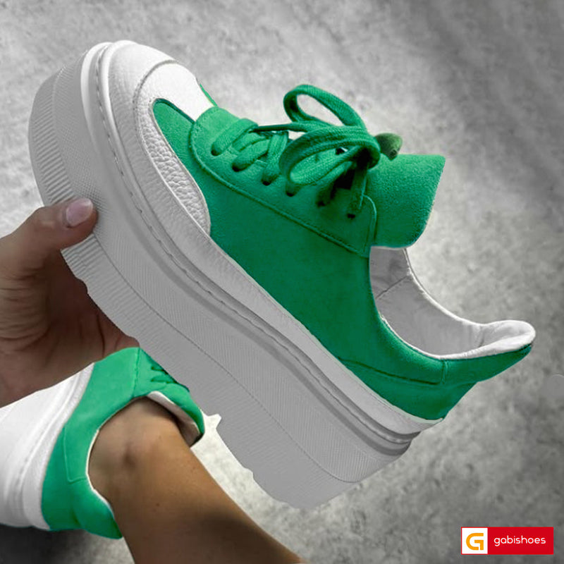 Pantofi Sport Piele Naturala Alb cu Verde Lorena 4143-37 NEW