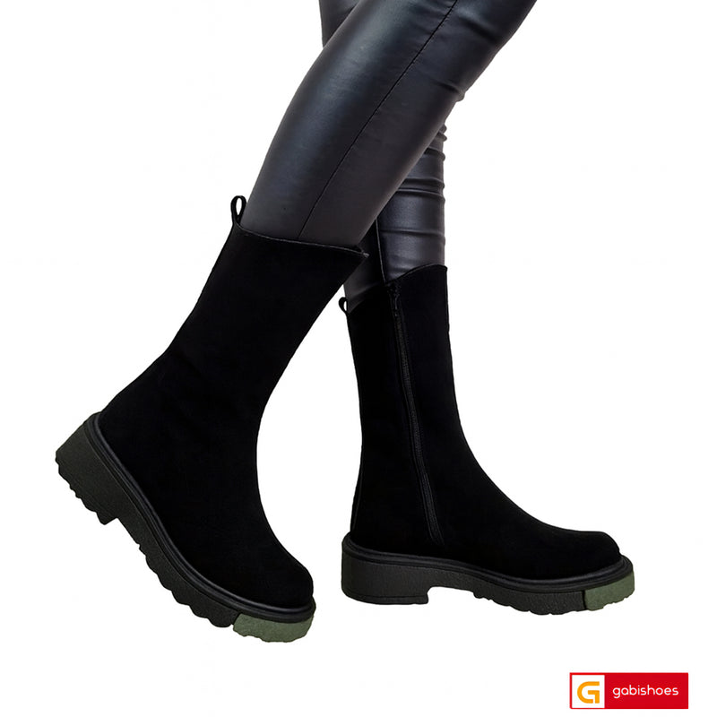 Bocanci Dama Piele Naturala Intoarsa Neagra Lorena 4145-2