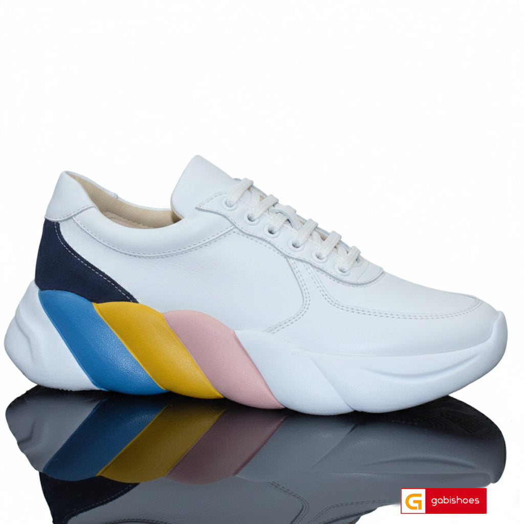 Material: Piele Naturala&nbsp;
Culoare :Alb cu bleumarin
Tip: Pantofi
Stil: Casual

- Pantofi piele naturala intoarsa bleumarin si piele naturala alba, pantofi cu siret&nbsp;
- Pantofi cu burete special extra-confort
- Talpa alba multicolora , varf rotunt, brant interior cu burete special , mesina naturala bej&nbsp;&nbsp;
- Inaltime talpa : 5,5 cm , talpa usoara
*Masuratori realizate pentru marimea 37