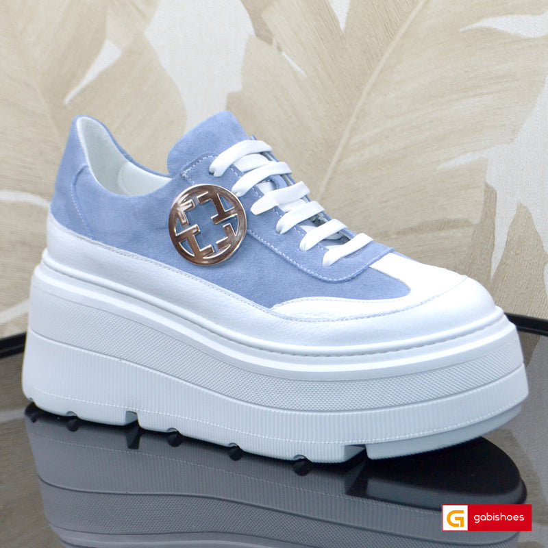 Pantofi Sport Piele Naturala Alb cu Blue Lorena 4064-2