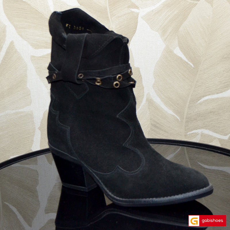 Ghete Dama Piele Naturala Intoarsa Neagra Sandy 3656-19