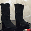 Ghete Dama Piele Naturala Intoarsa Neagra Sandy 4112-2