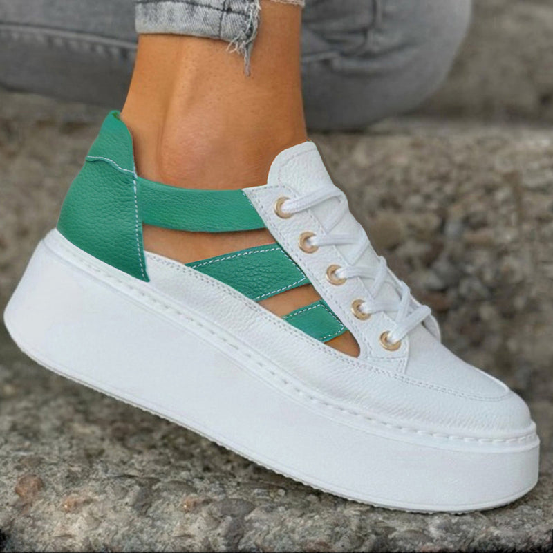 Pantofi Sport Piele Naturala Alb cu Verde Lorena 3742-3