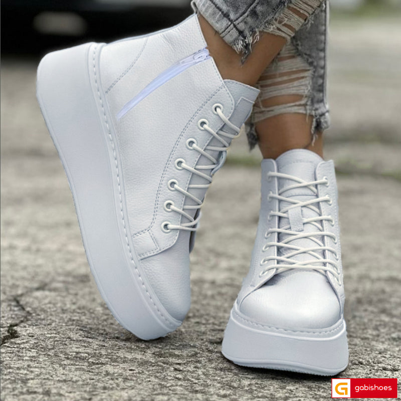 Ghete Sport Dama Piele Naturala Alba Lorena 4111-2