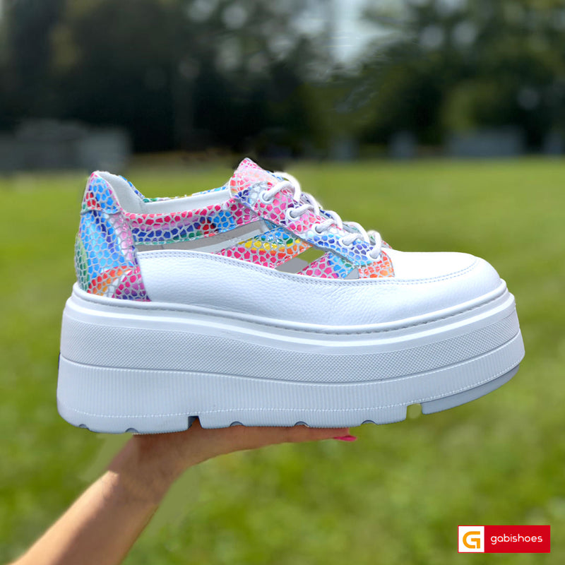 Pantofi Sport Piele Naturala Alb cu Multicolor Lorena 3730-11